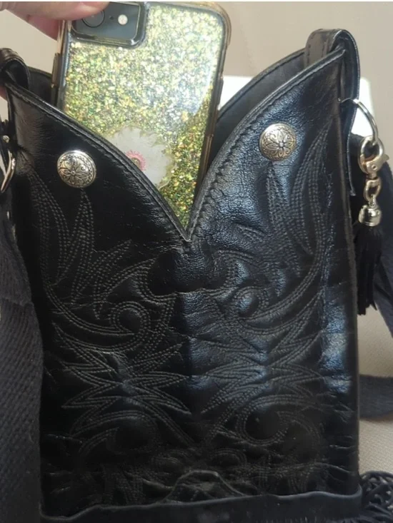 LAREDO Custom One of a Kind Black Fringe Crossbody Bag - - Picture 3 of 10